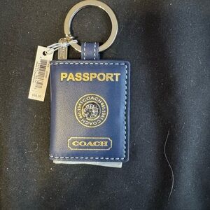 Coach Blue Passport Keychain Wallet – Leather Mini ID Holder